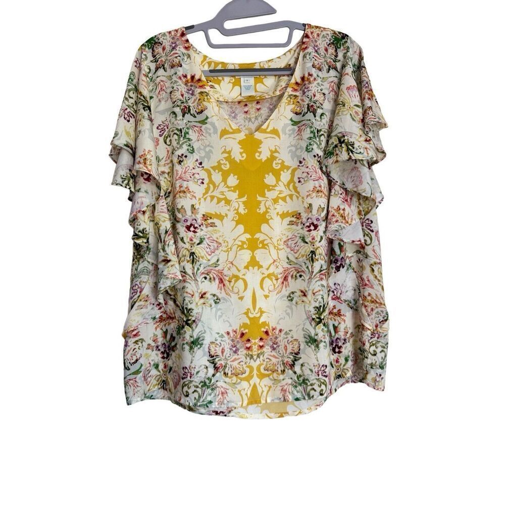 Sundance Top Womens Size Small Multicolor Floral Arabella Flutter Sleeve Blouse